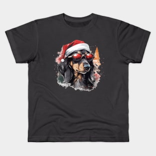 Magical Christmas badger dog in the snow: cute four-legged friend with festive hat Kids T-Shirt